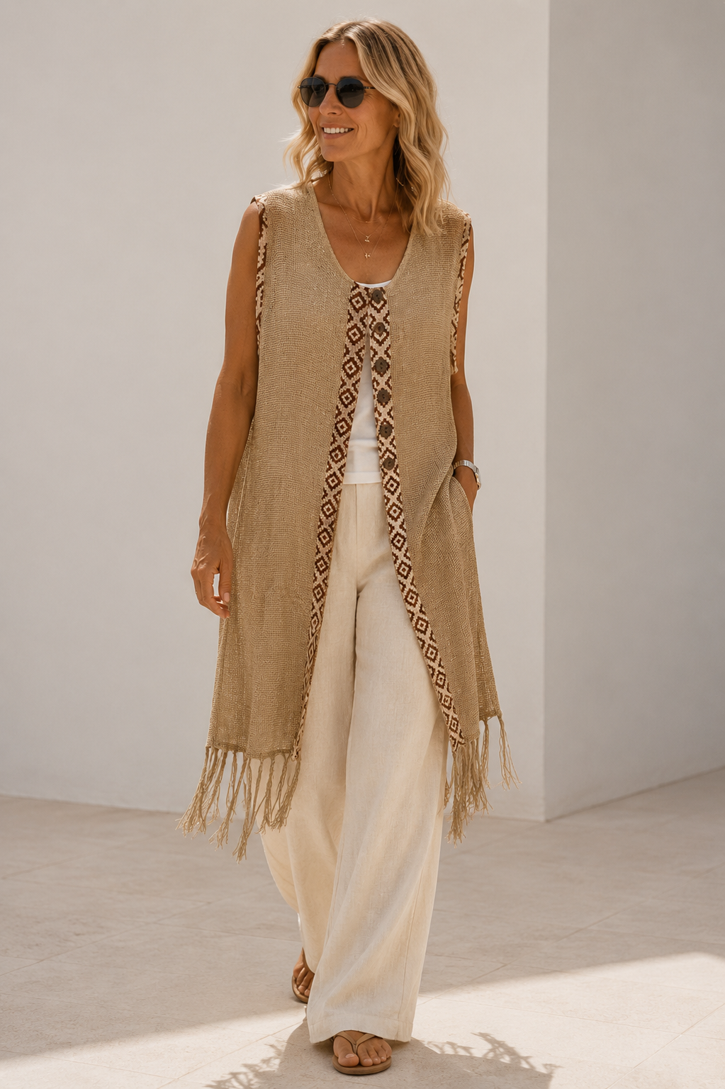 Alba Mesh Waistcoat Camel