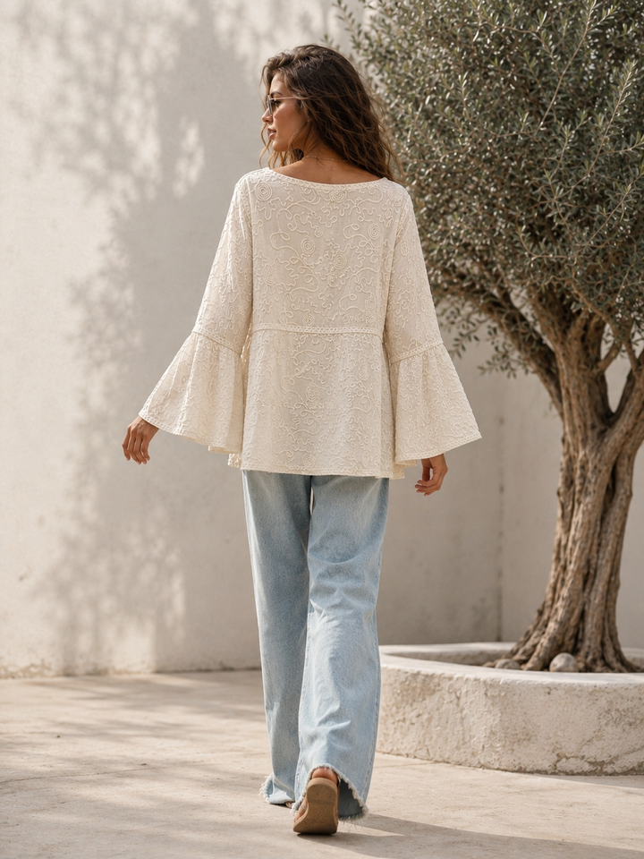 Cotton Swirl Embroidered Top Cream