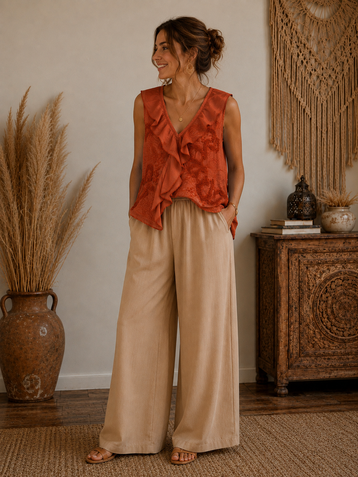 Kalena Floral Frill Top Rust