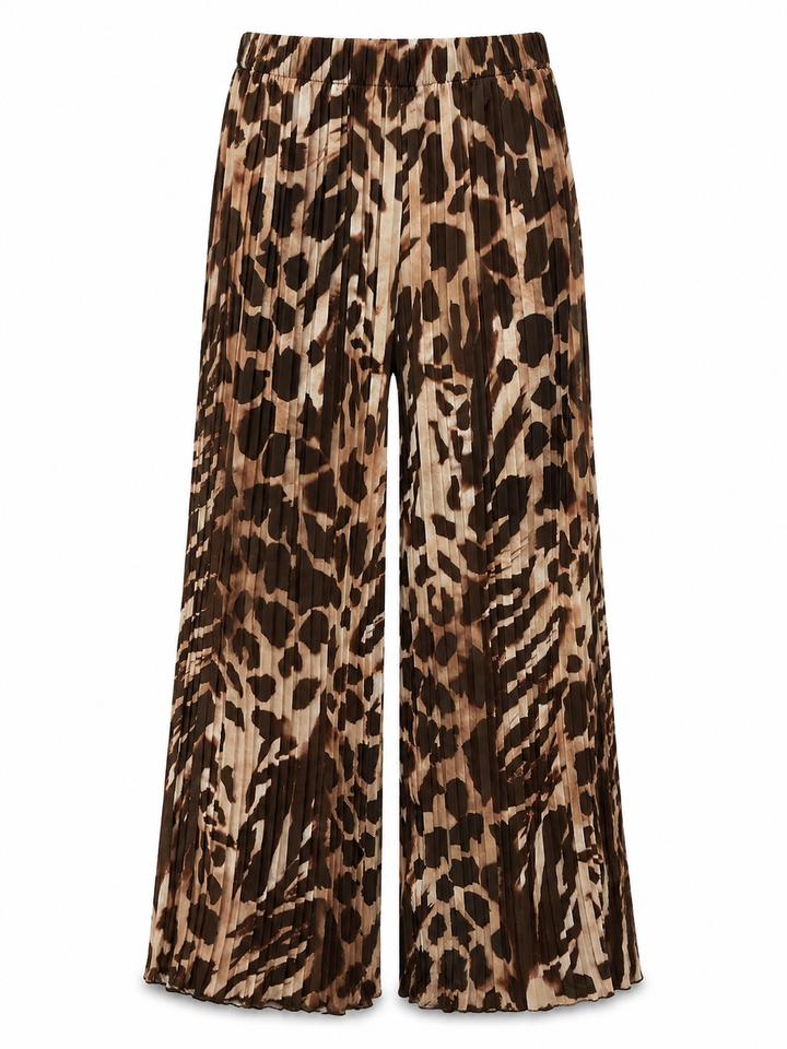 Leopard Print Pleat Trousers Chocolate