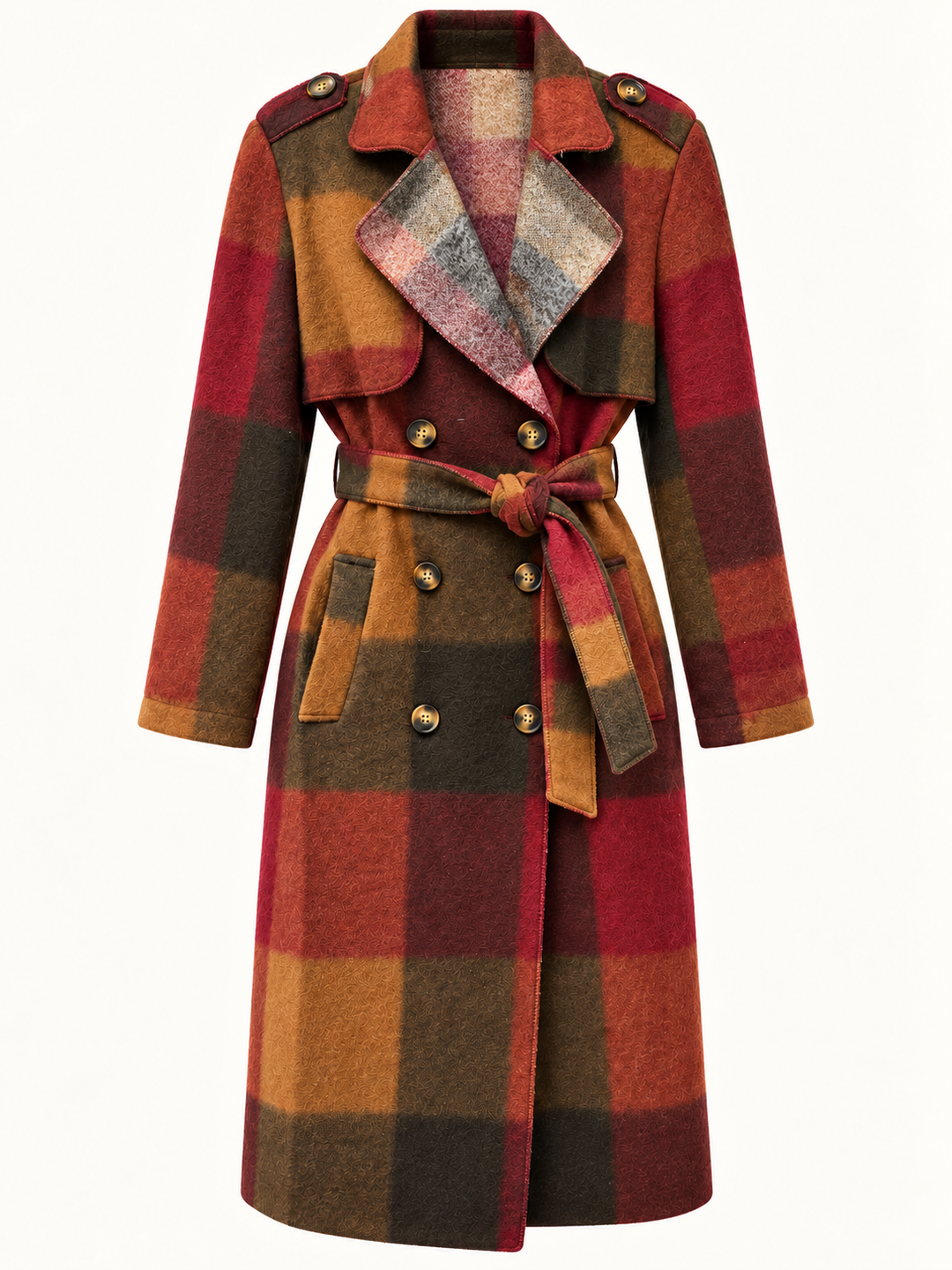 Roma Checked Coat Burgundy