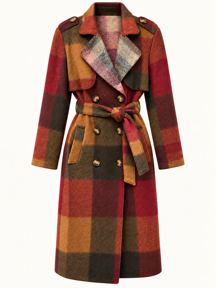 Roma Checked Coat Burgundy