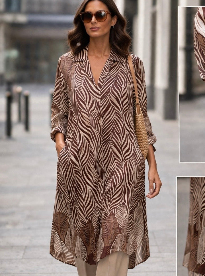 Leah Leaf Collared Shirt Dress Chocolate