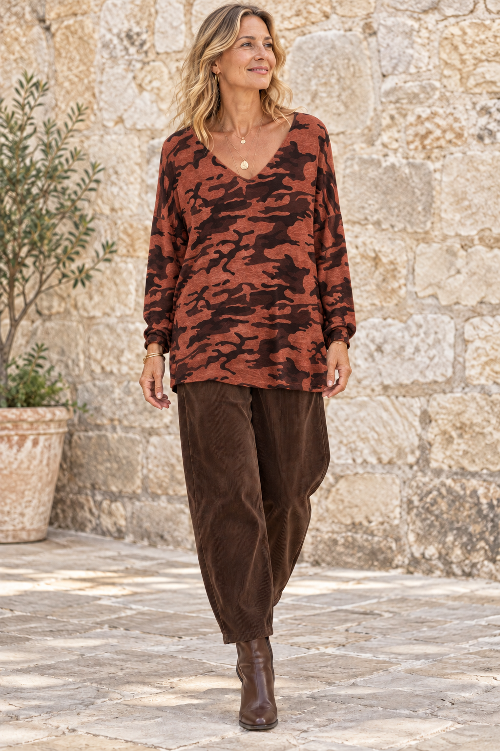 Leona Camo PrintTop Rust