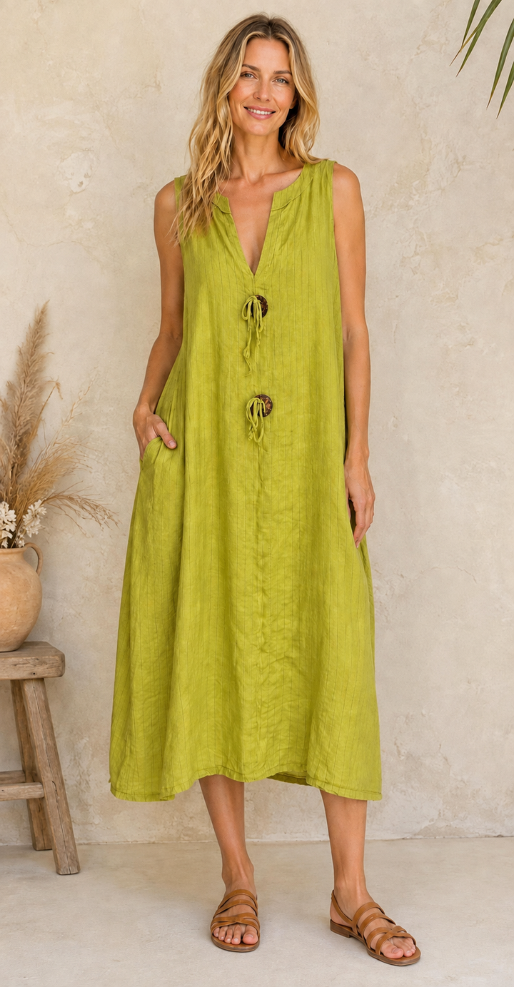 Libby Linen Stripe Dress Lime