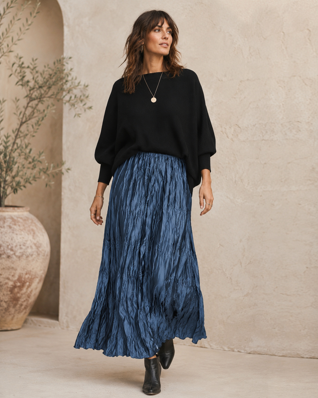 Crinkle Maxi Skirt Petrol Blue