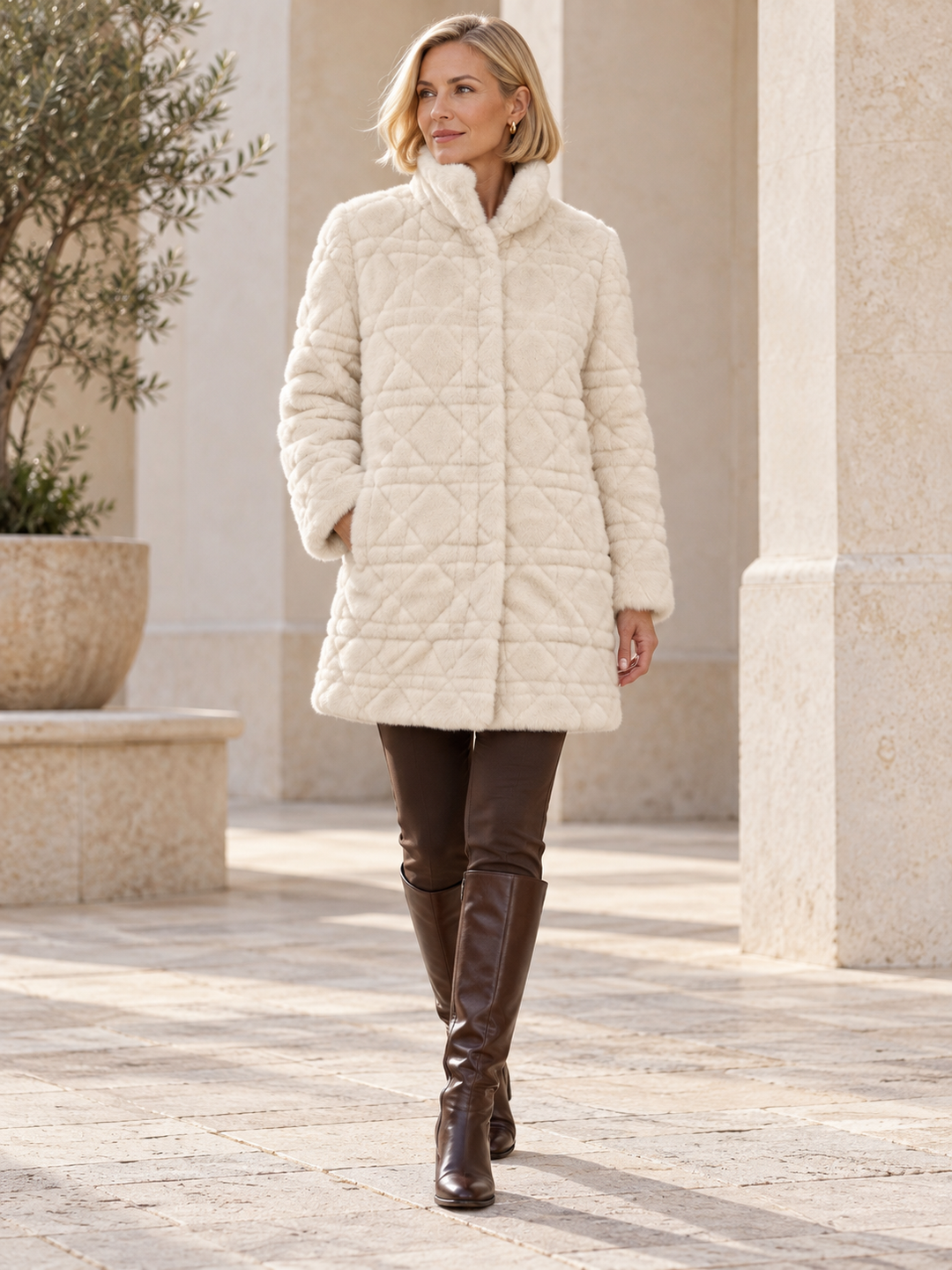 Eira Faux Fur Coat Cream