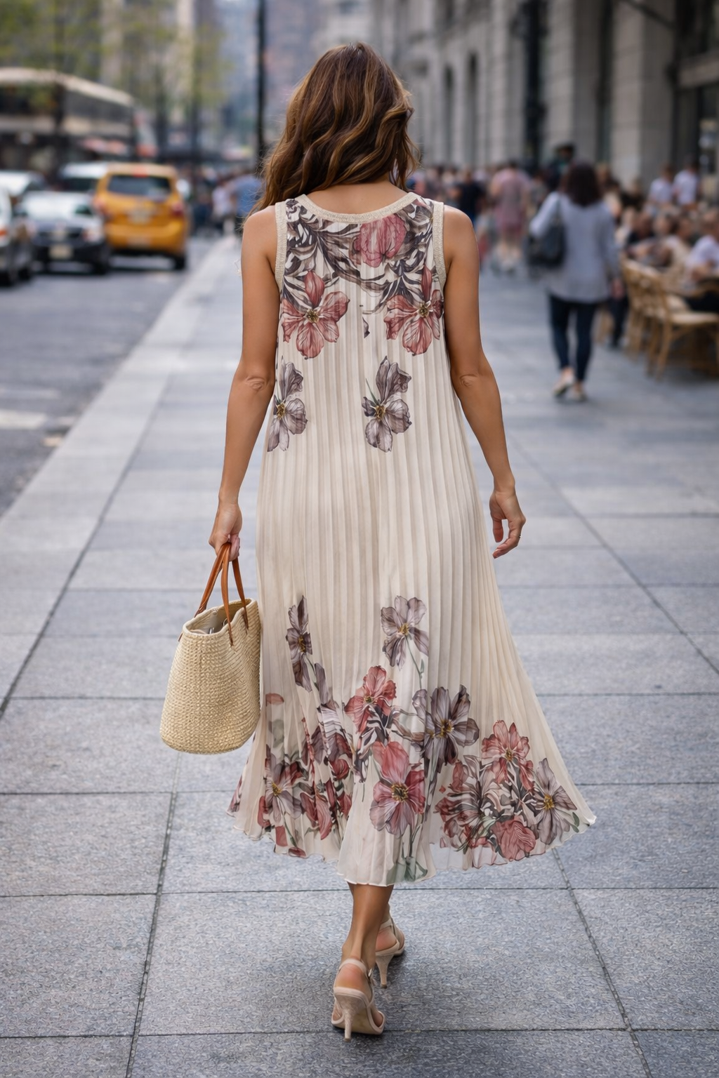 Nyla Floral Pleat Dress Cream