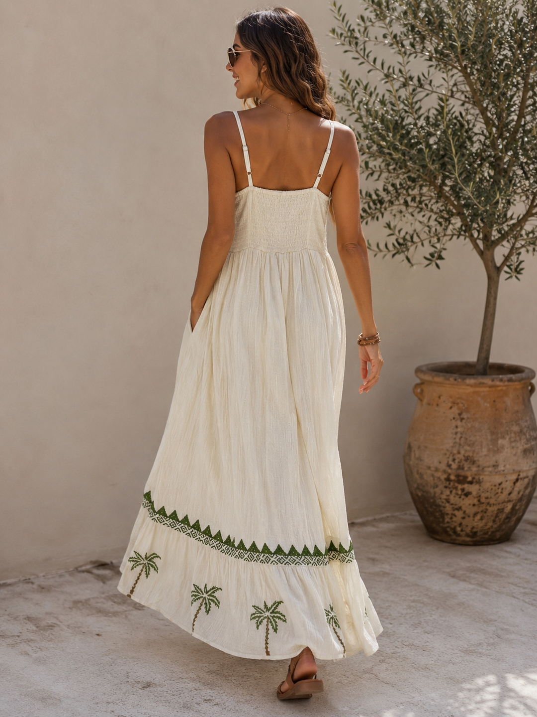Paradise Palm Maxi Dress Cream/Green