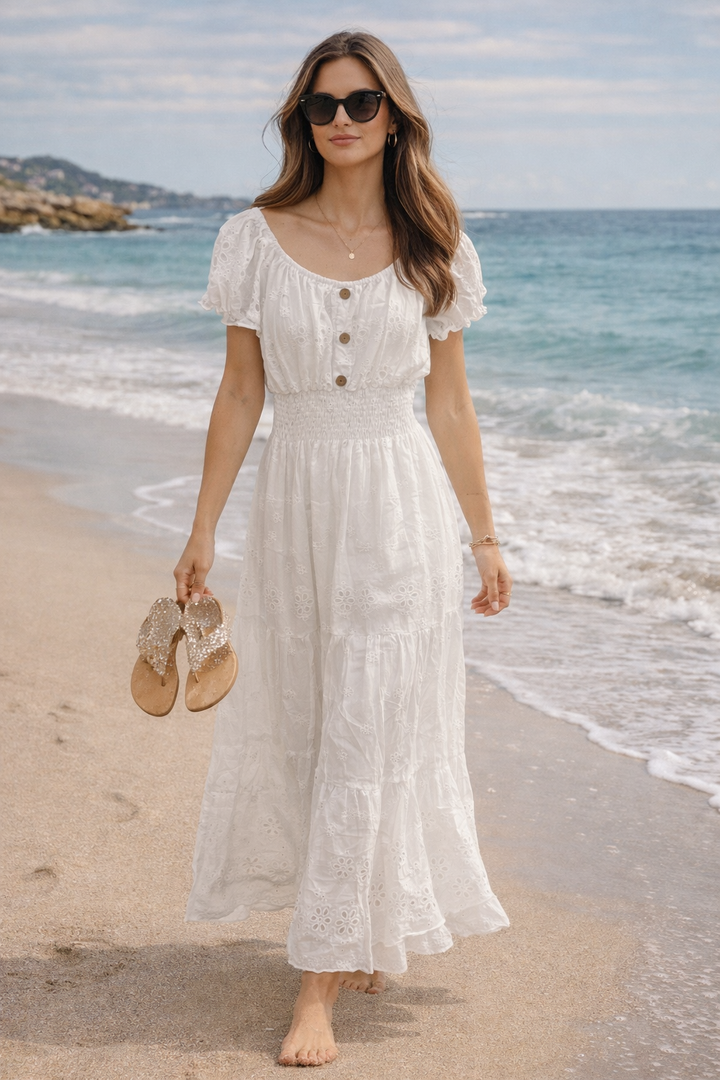 Bianca Broderie Anglaise Maxi Dress White