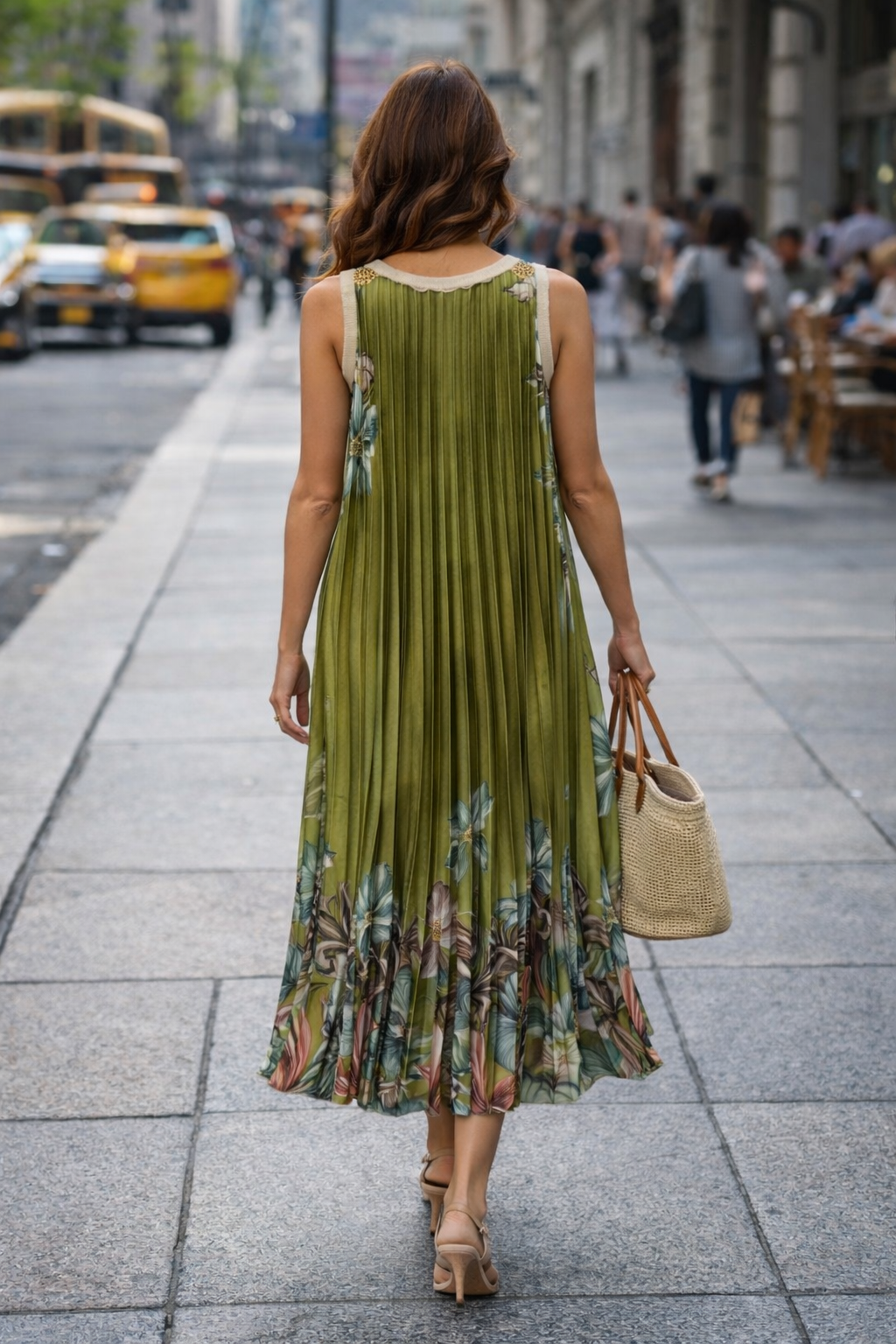 Nyla Floral Pleat Dress Olive