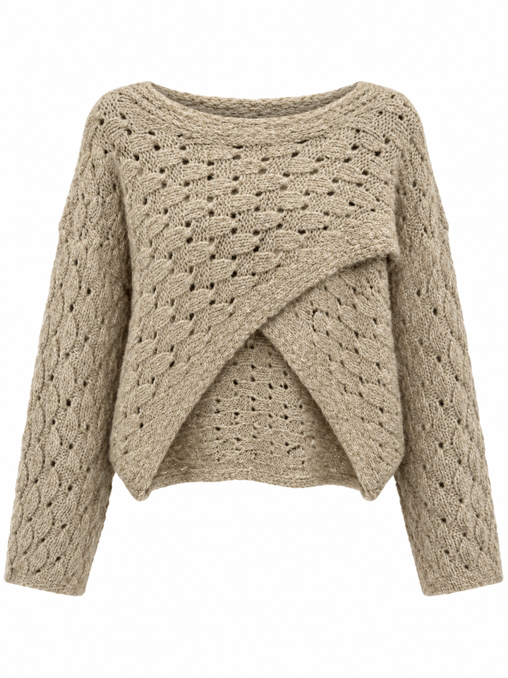 Cora Cross Open Knit Jumper Beige