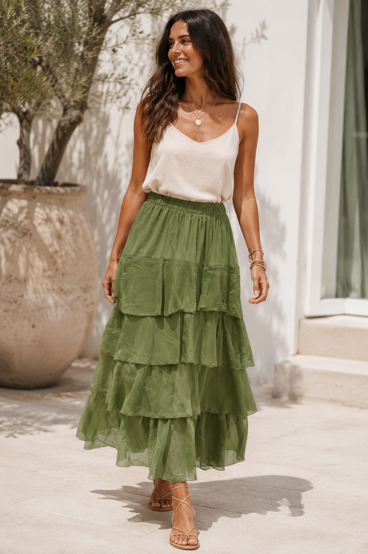 Regina Ruffle Skirt Khaki
