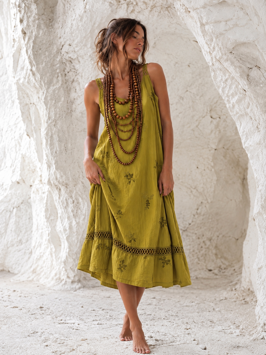 Christa Floral Crochet Trim Dress Lime