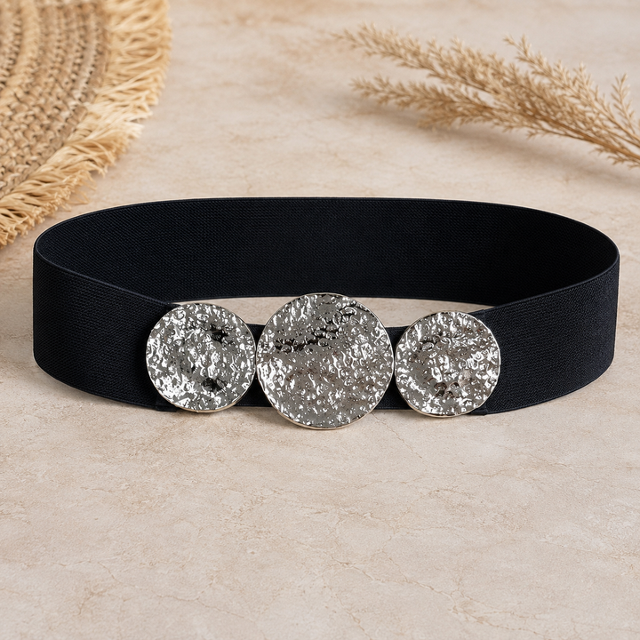 Luna Hammered Disc Stretch Belt Black