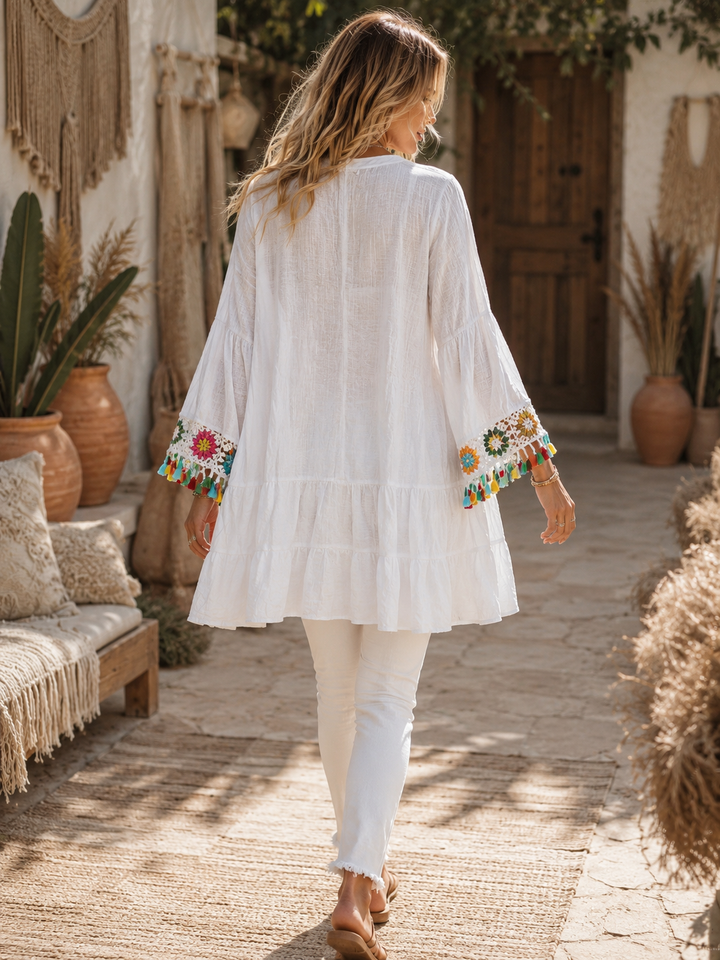 Jolana Crochet Boho Tunic White