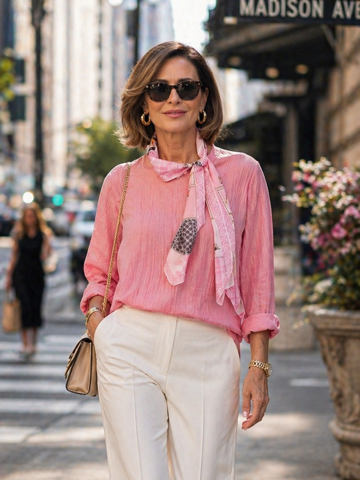 Erma Textured Top & Scarf Set Pink