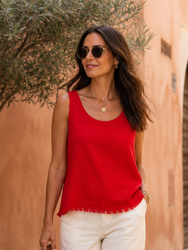 Soleia Silk Sleeveless Top Red