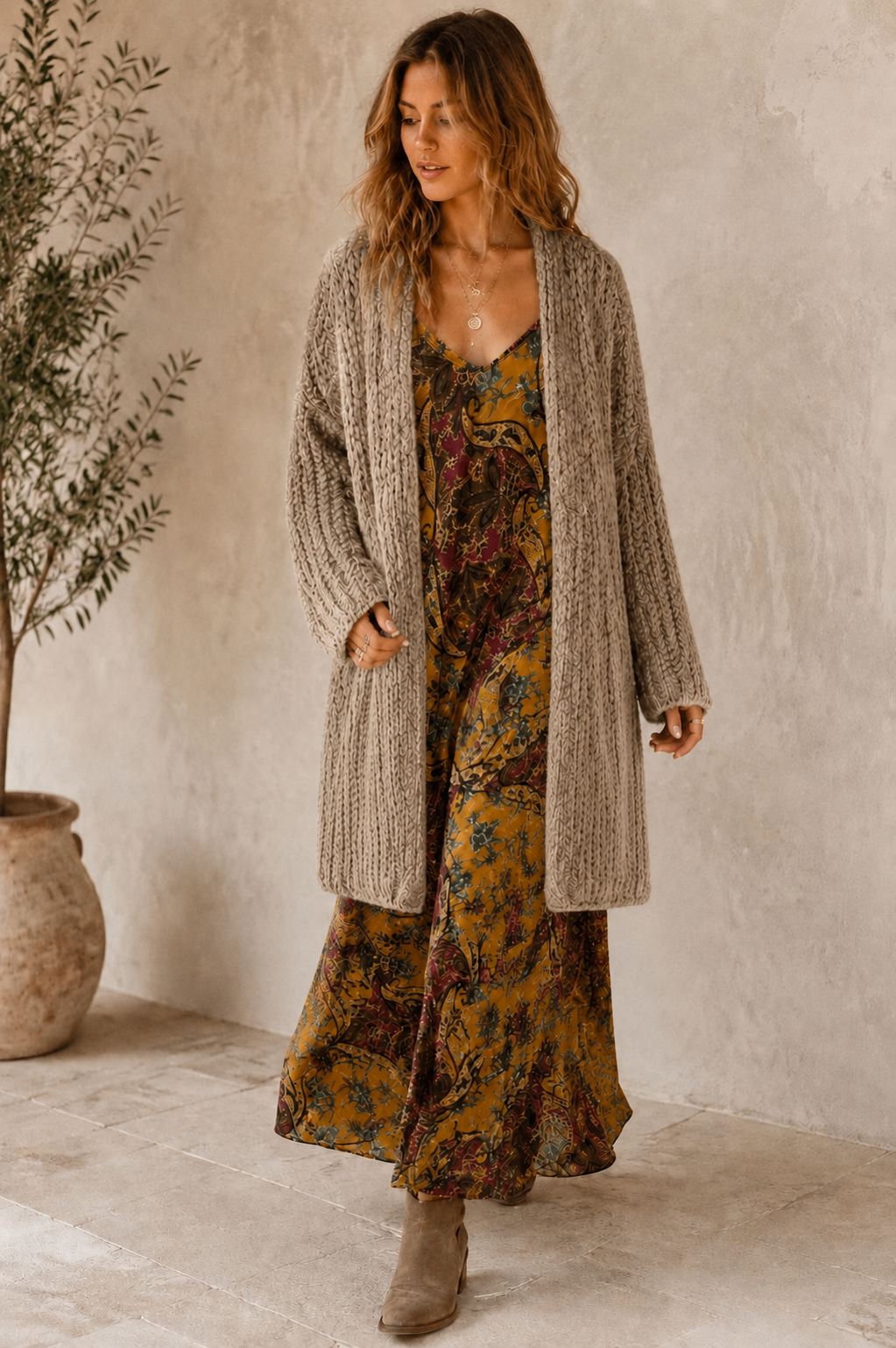 Long Ribbed Cardigan Oatmeal