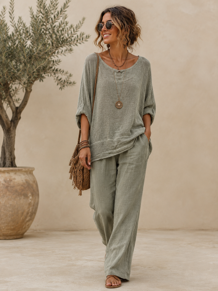 Luisa Linen Oversized Top Khaki