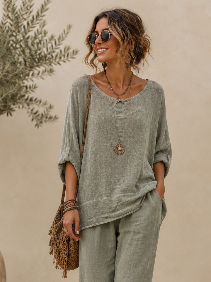 Luisa Linen Oversized Top Khaki