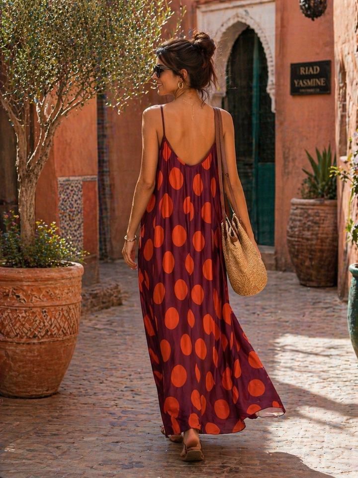 Stefania Polka Dot Dress Burgundy