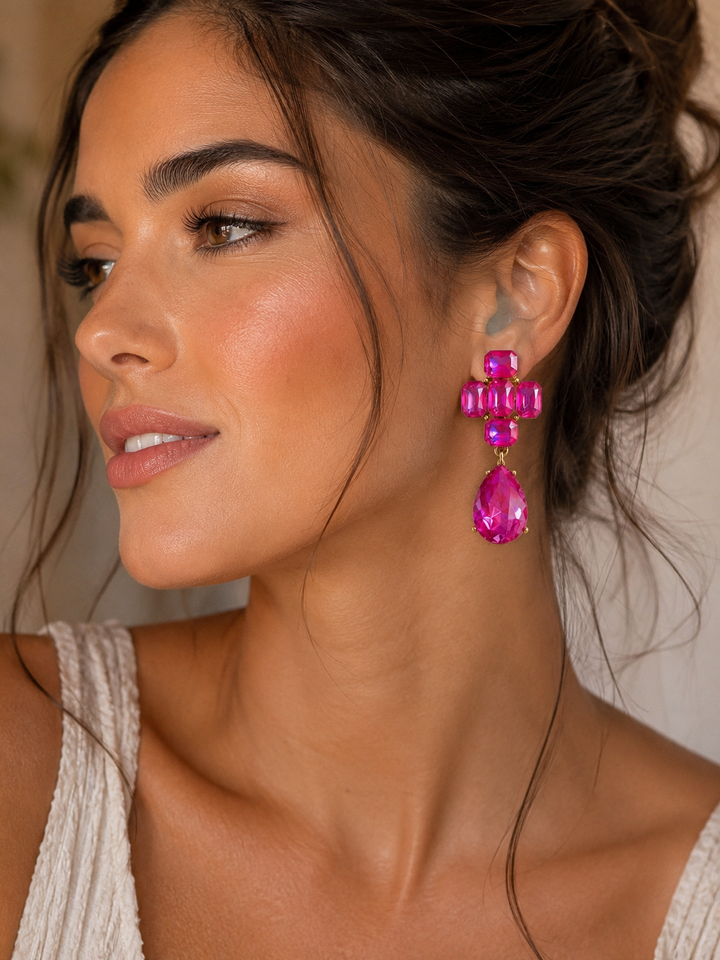 Pink Aurora Crystal Drop Earrings