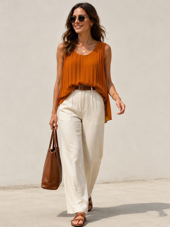 Lynetta Pleated Top Tangerine