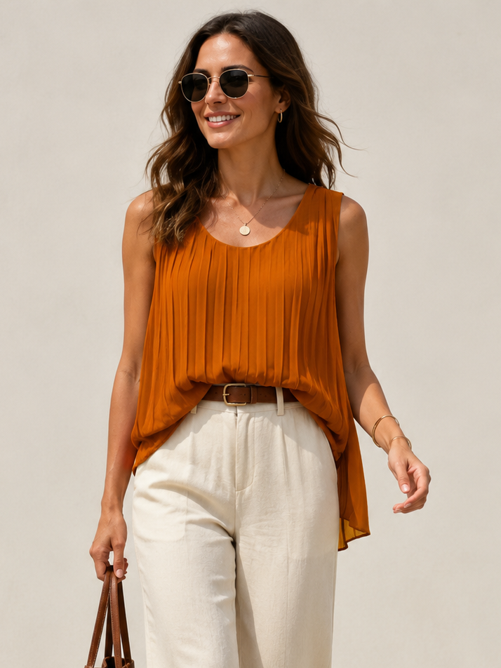 Lynetta Pleated Top Tangerine