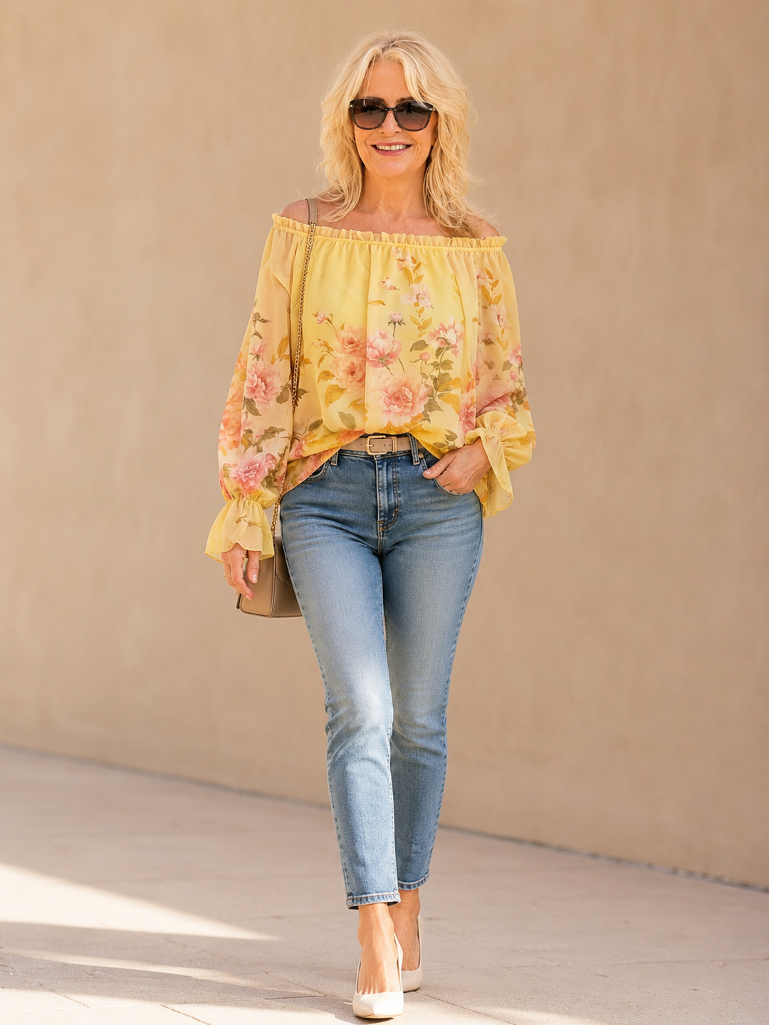 Caterina Floral Shirred Top Yellow