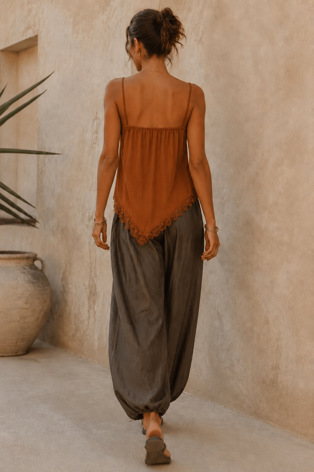 Asymmetric Lace Cami Top Copper