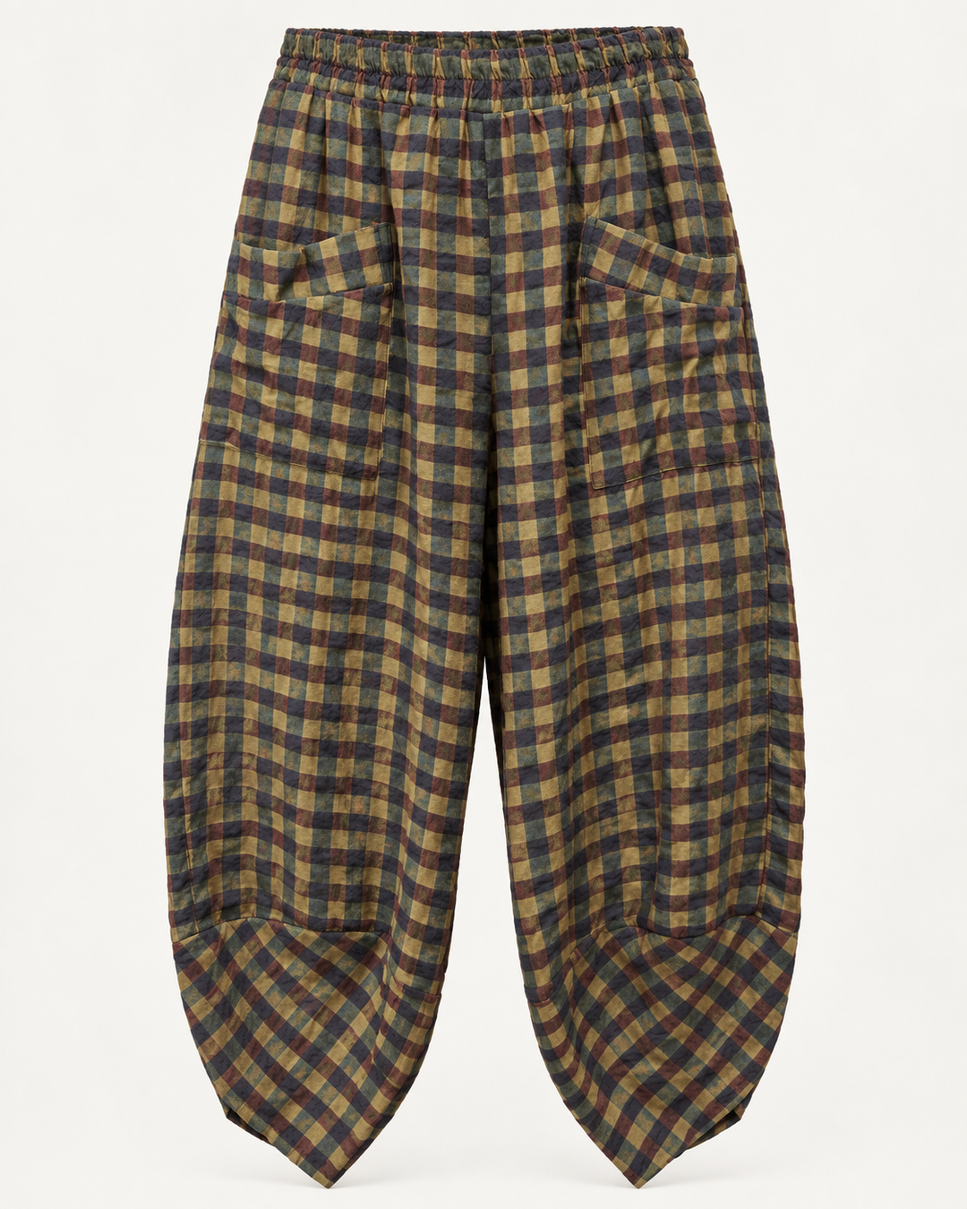 Rosana Checked Barrel Leg Trousers Khaki