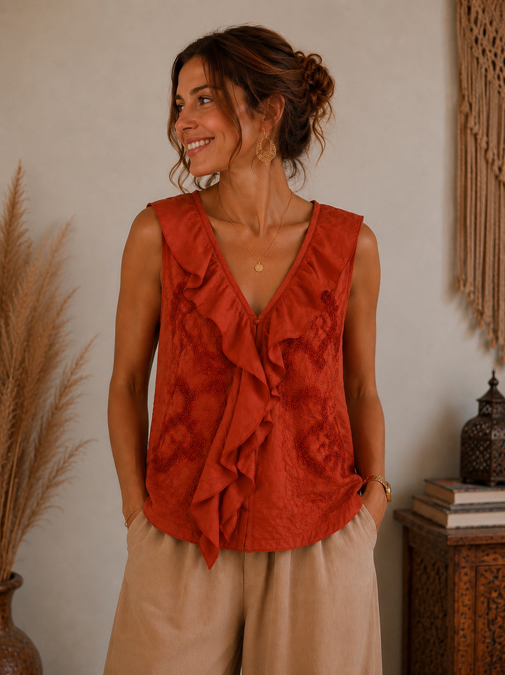 Kalena Floral Frill Top Rust