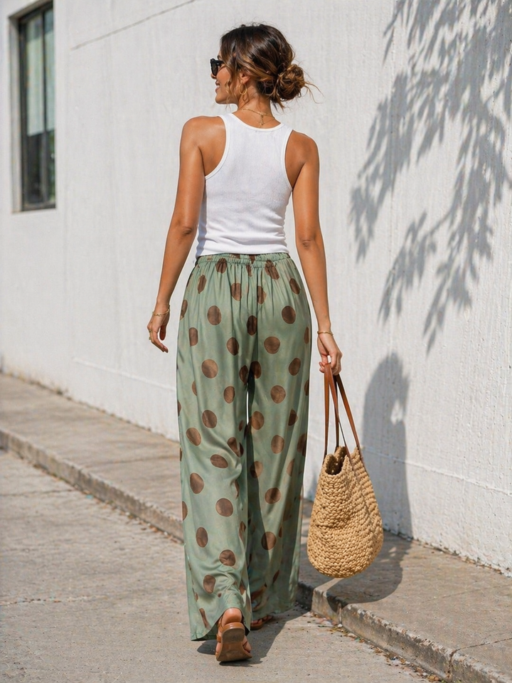 Arezzo Silky Polka Dot Trouser Khaki