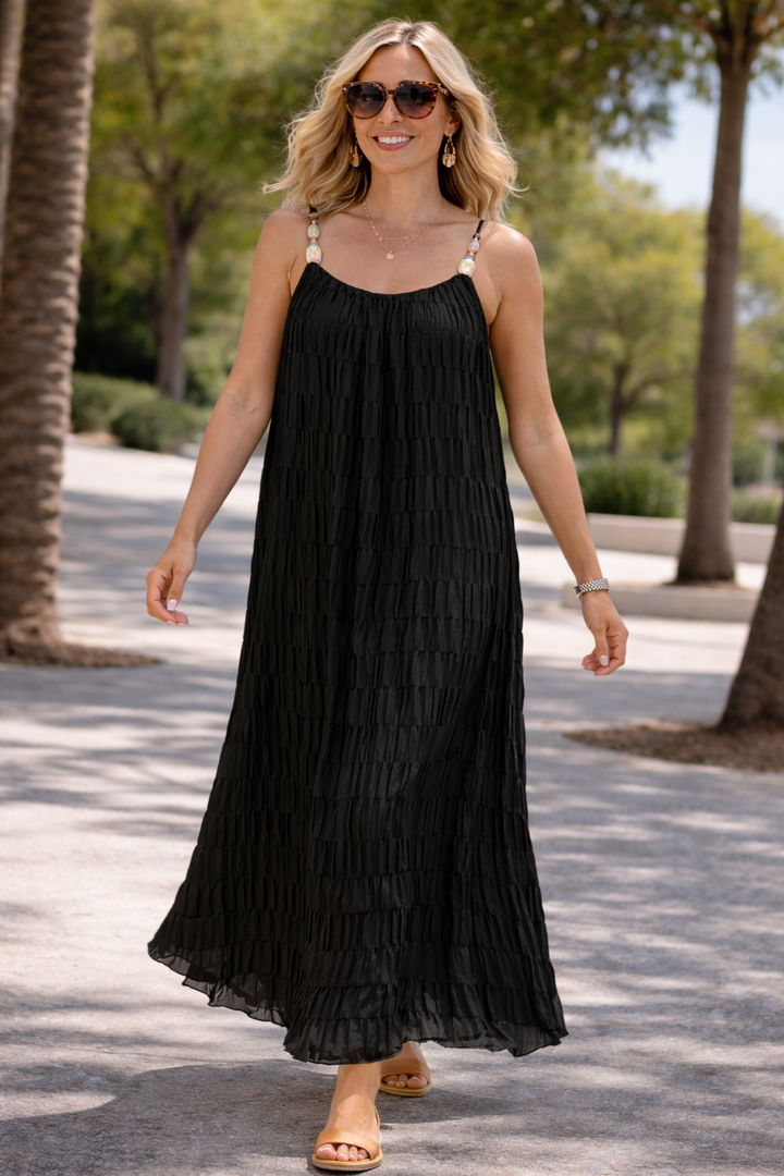 Daphne Crinkle Bead Dress Black