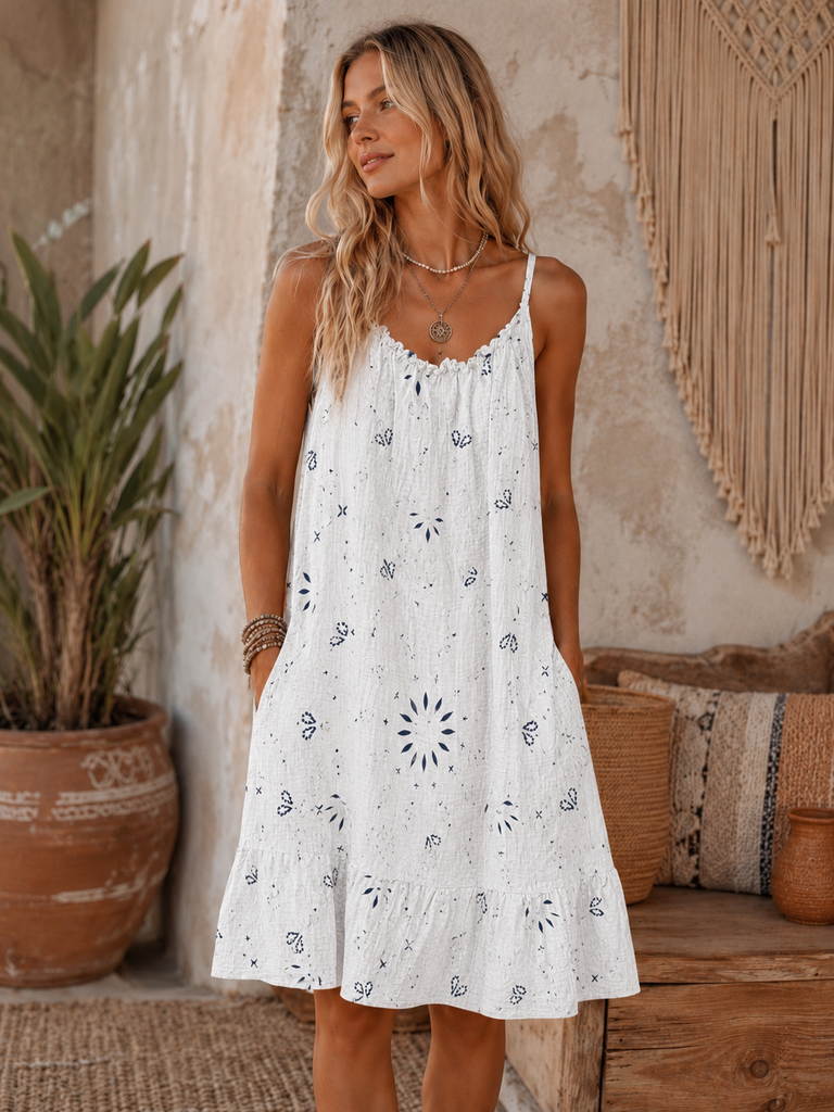 Silvia Bandana Print Dress White – Goose Island