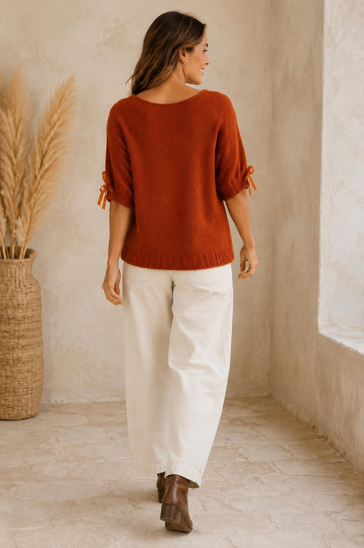 Bow Sleeve Soft Knit Jumper Rust