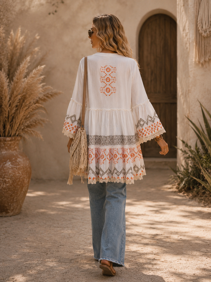 Zahara Embroidered Cotton Tunic Dress Orange