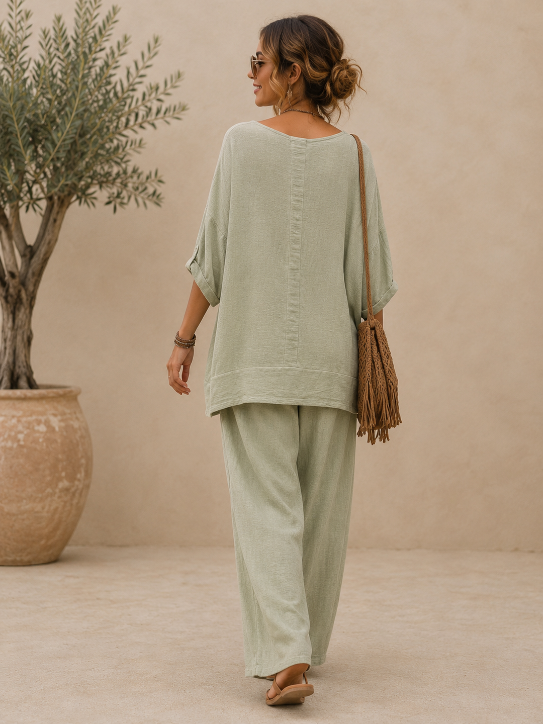 Luisa Linen Oversized Top Pistachio