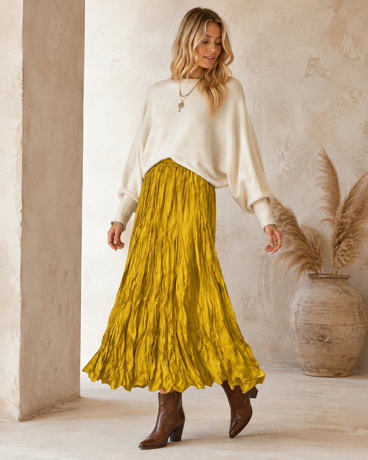 Crinkle Maxi Skirt Ochre