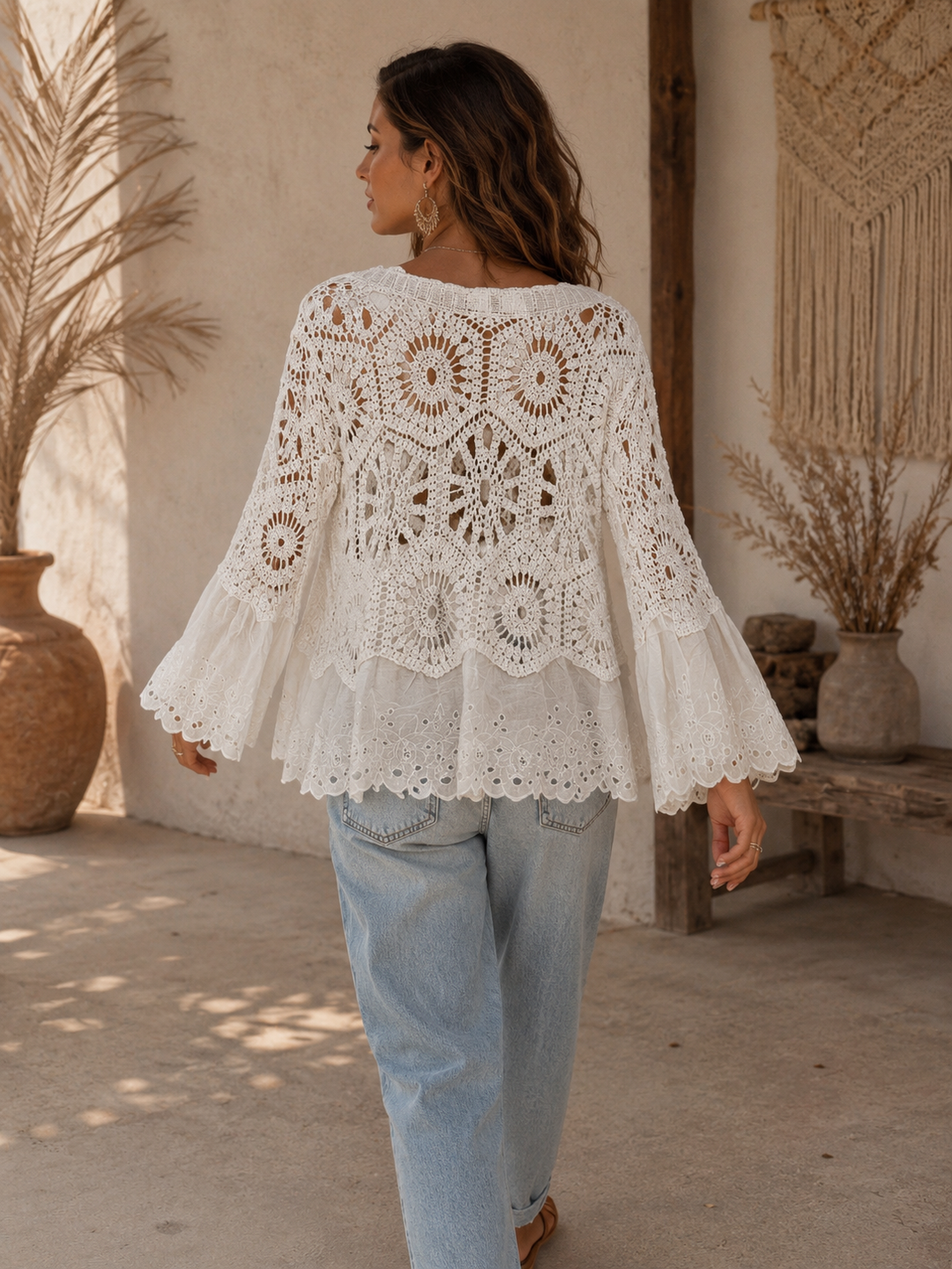 Mae Broderie Crochet Cardigan White