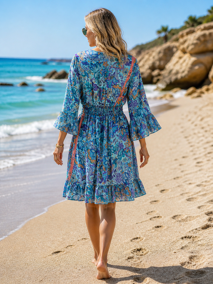 Sunset Paisley Beach Dress Turquoise