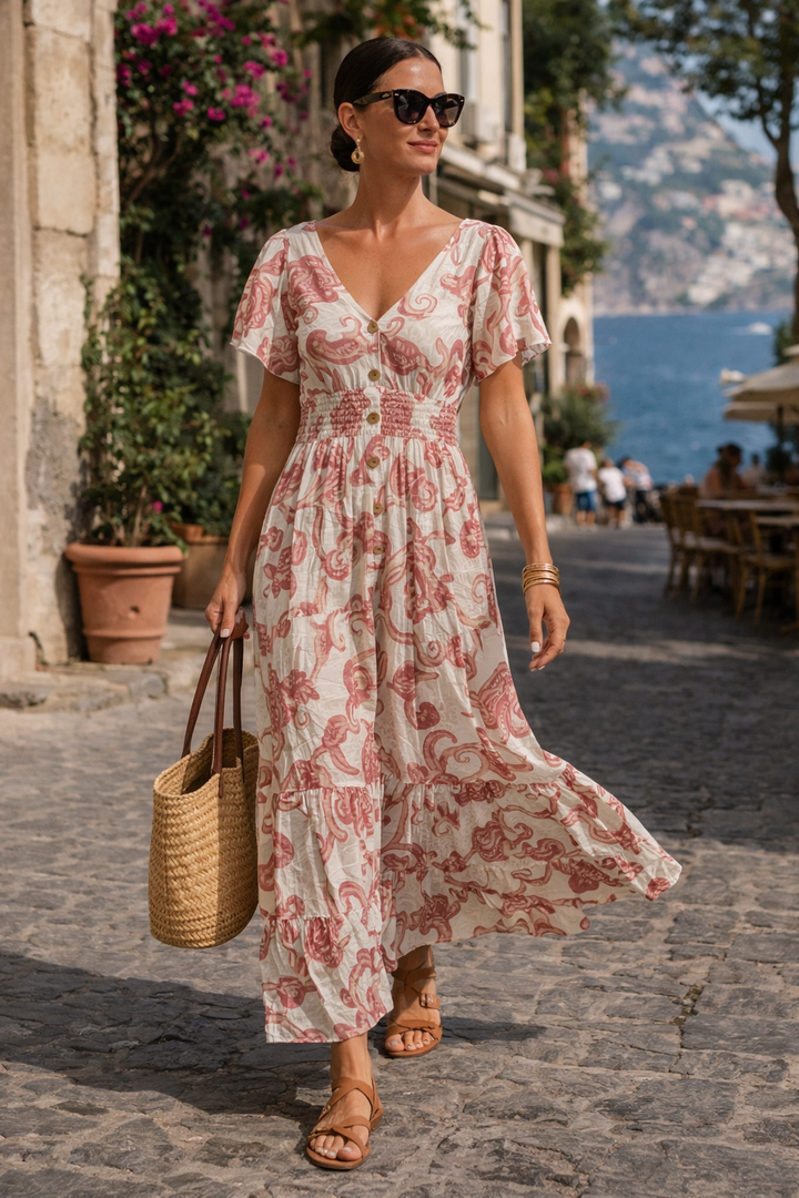Floreale Shirred Maxi Dress