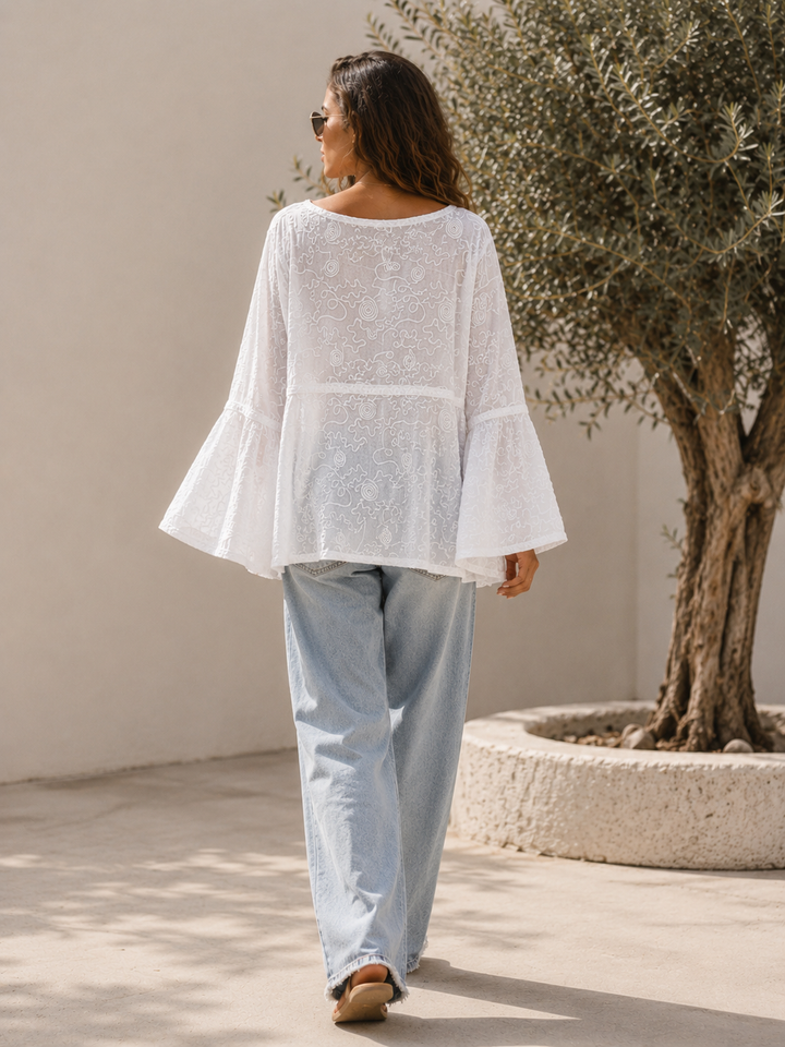 Cotton Swirl Embroidered Top White