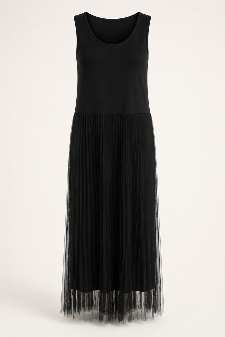 Marie Pleat Voil Dress Black