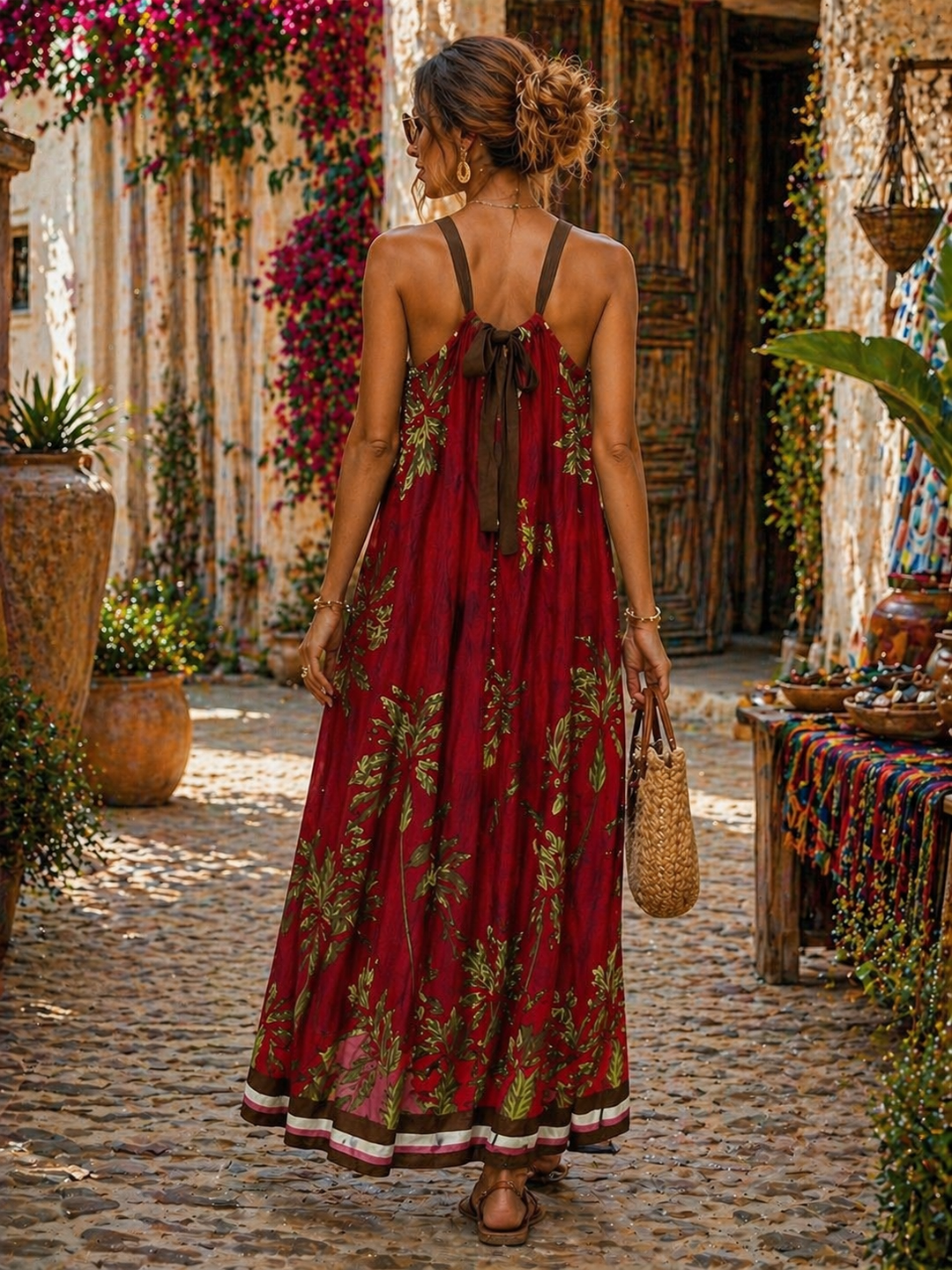 Vintage Tropical Palm Dress Cherry