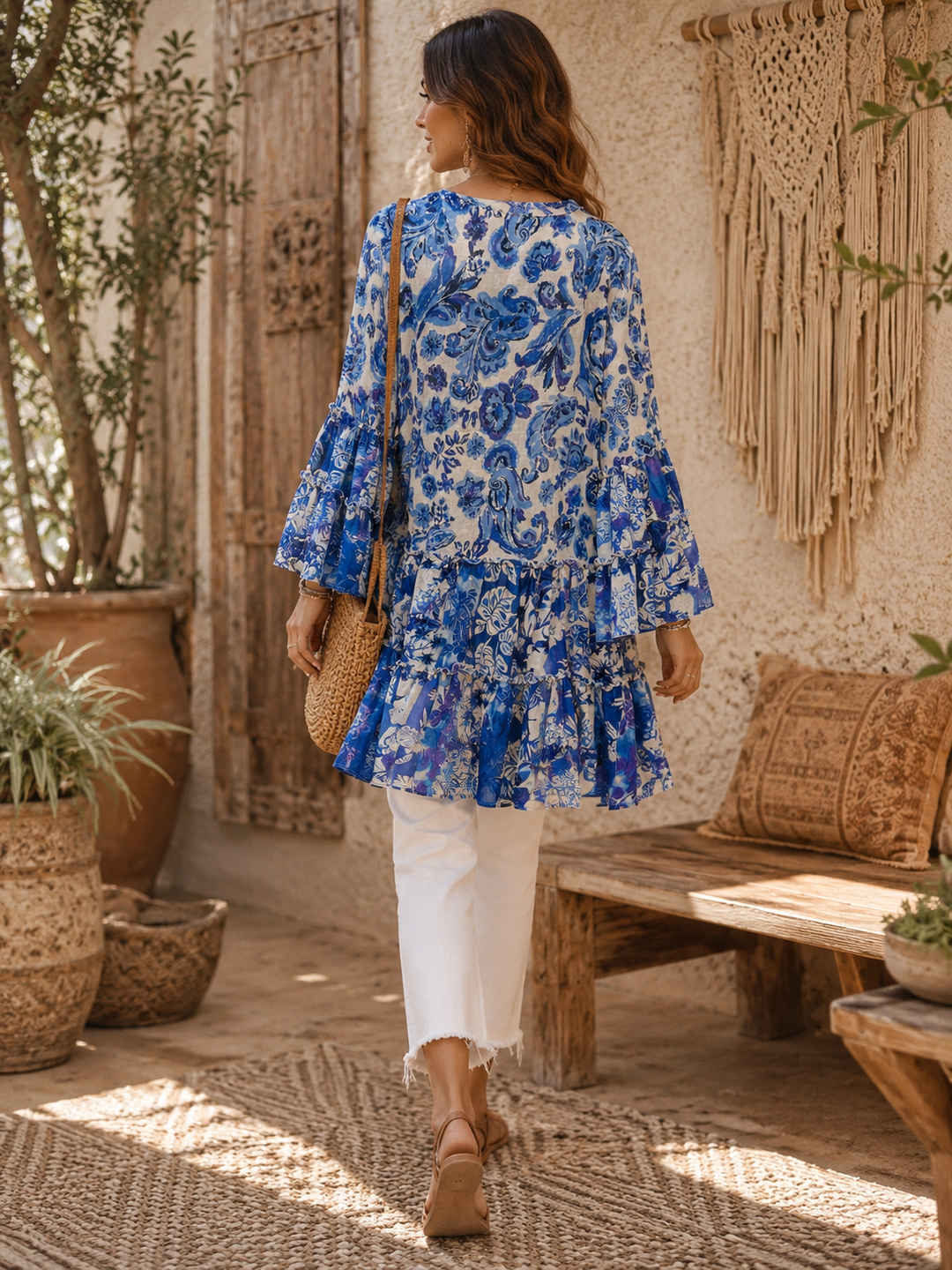 Kalani Embroidered Tunic Top Navy