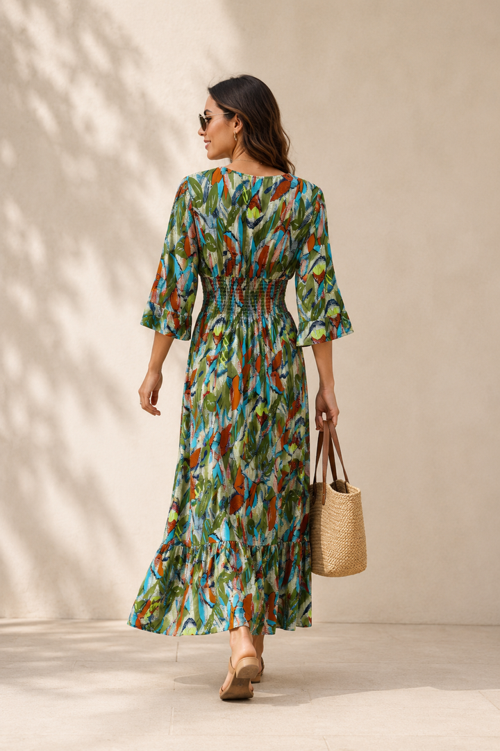 Tilly Abstract Midaxi Dress Olive