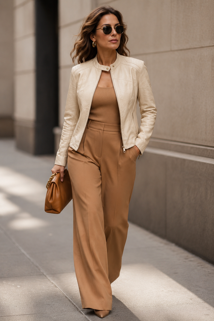 Erin Croc Biker Jacket Cream