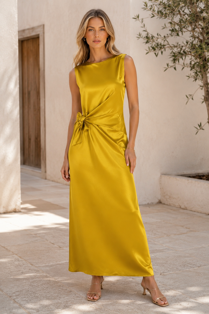 Evelina Side Tie Dress Ochre